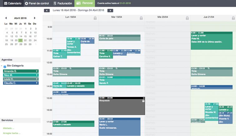 Calendario Aplicación de Reservas Online